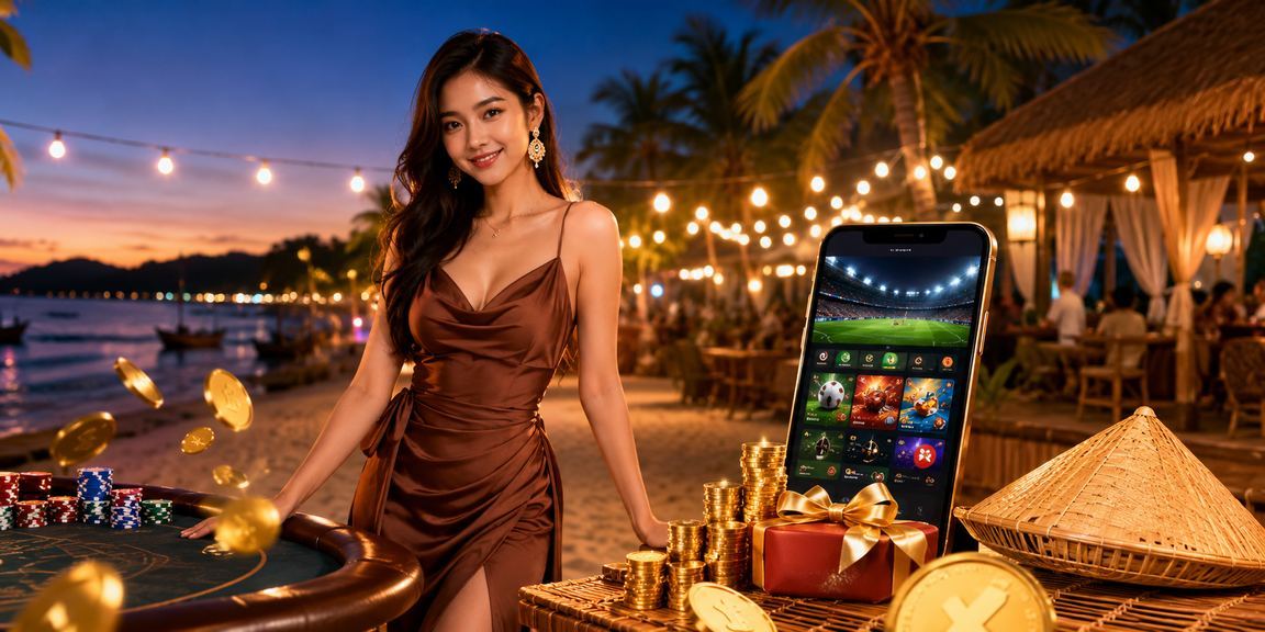 Người phụ nữ đội nón lá tại Phú Quốc xem thông tin cá cược thể thao trên điện thoại